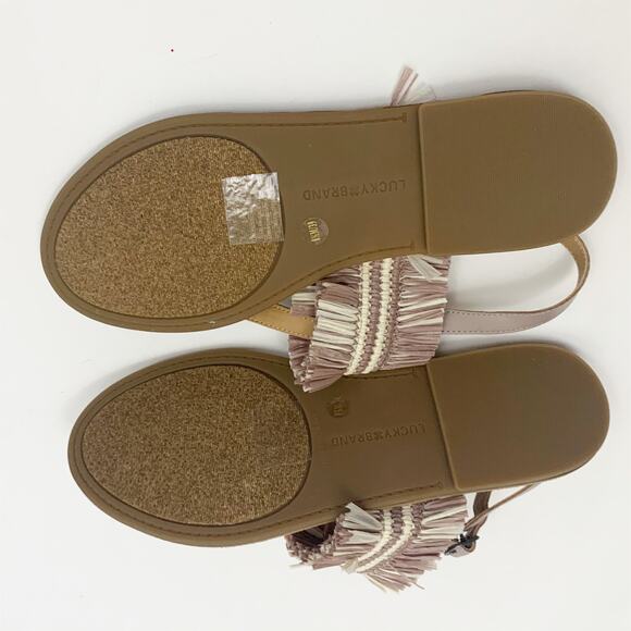 NWOT Lucky Brand Akerlei Raffia Fringe Flat Sandals Size 8.5 Mauve Pink - Picture 5 of 6